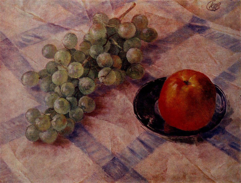 Grapes and apples by Petrov-Vodkin (1921, Perm)
