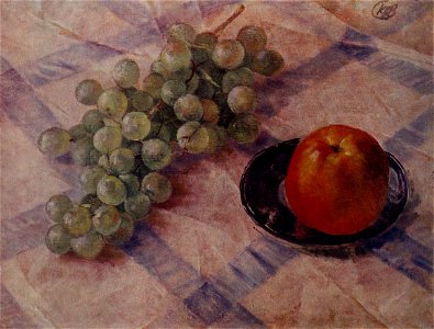Grapes and apples by Petrov-Vodkin (1921, Perm)