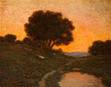 Granville Redmond - Pastoral scene at sunset. Free illustration for personal and commercial use.