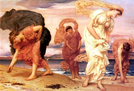 Greek Girls Picking up Pebbles by the Sea