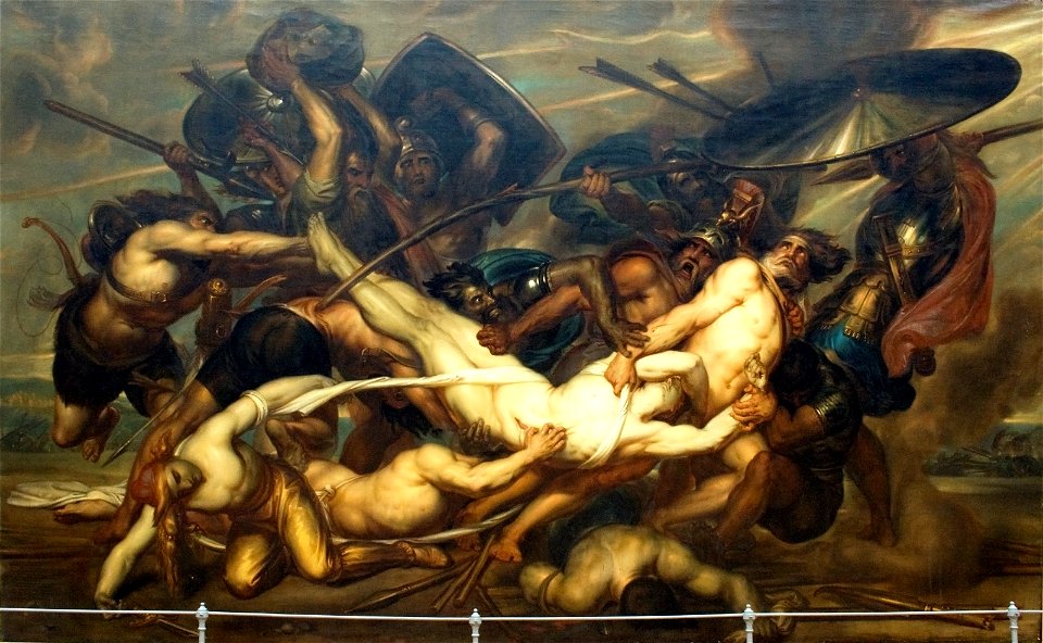 Greeks and Troyans fighting for the corpse of Patroklos