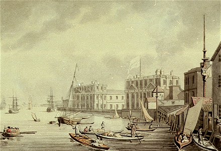 Greenwich Hospital from the NW, and boating on the River Thames RMG PU2201