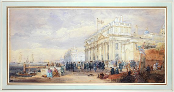 Greenwich Hospital, showing buildings and Greenwich pensioners RMG S0527. Free illustration for personal and commercial use.