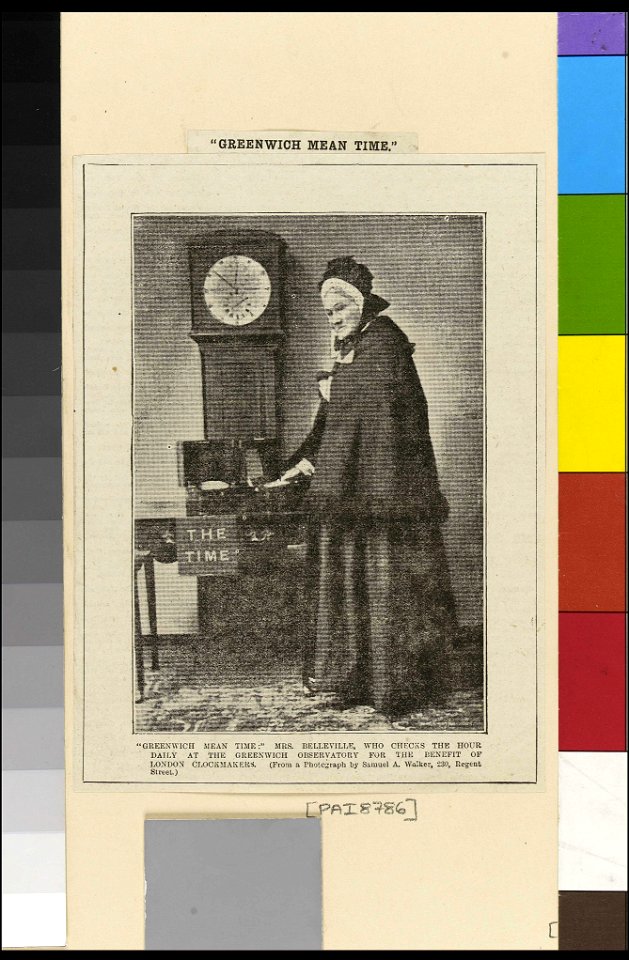 Greenwich Mean Time - Mrs Belleville (Maria Belville) who checks the hour daily at the Greenwich Observatory for the benefit of London clockmakers RMG PZ8786