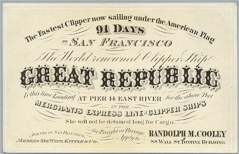 GREAT REPUBLIC Clipper ship sailing card HN002748aA. Free illustration for personal and commercial use.