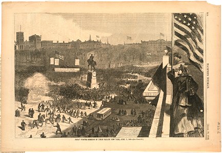 Great Sumter meeting in Union Square, New York, April 11, 1863 (Boston Public Library). Free illustration for personal and commercial use.