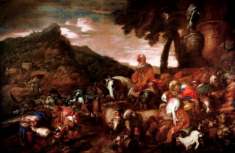 Grechetto (Giovanni Benedetto Castiglione) - Journey of the Family of Abraham - Google Art Project