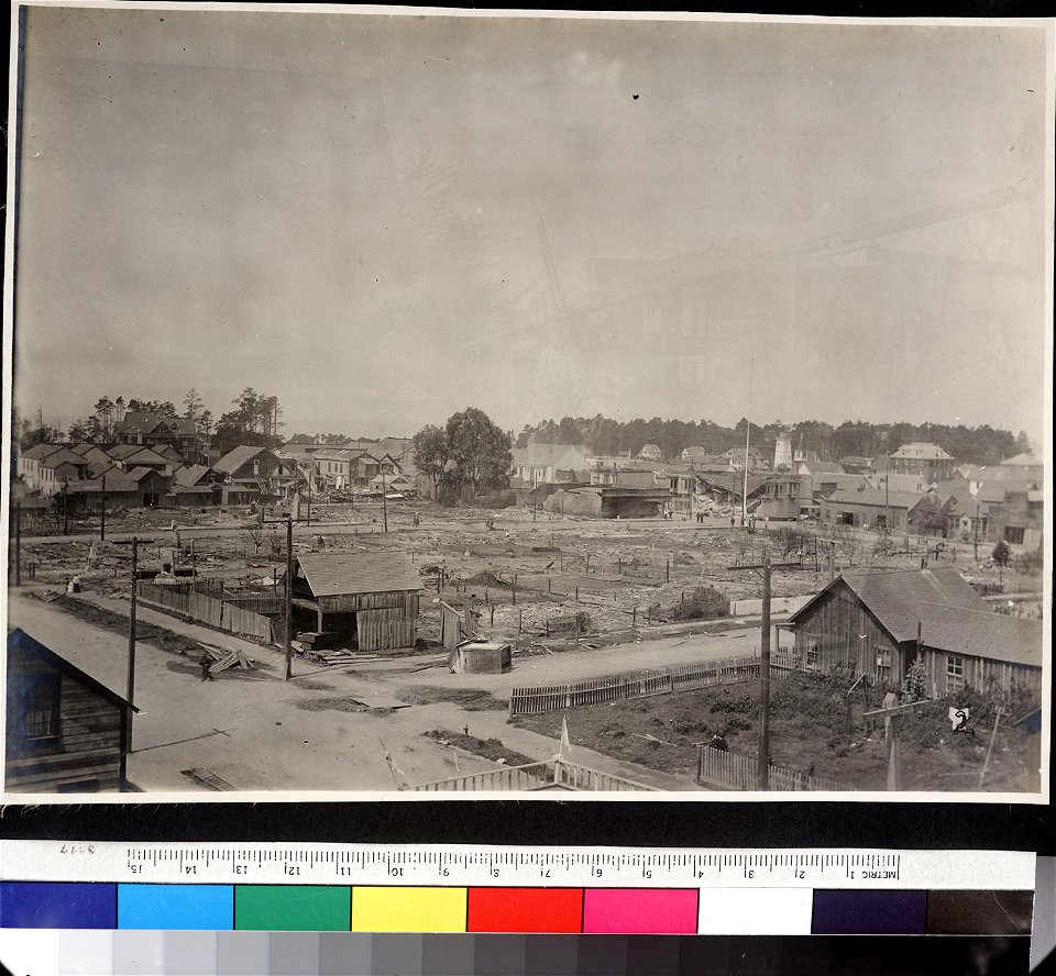 Fort Bragg. Cityscape showing earthquake and fire damage
