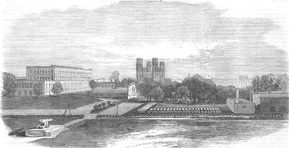 Fort church and South Barracks. Free illustration for personal and commercial use.