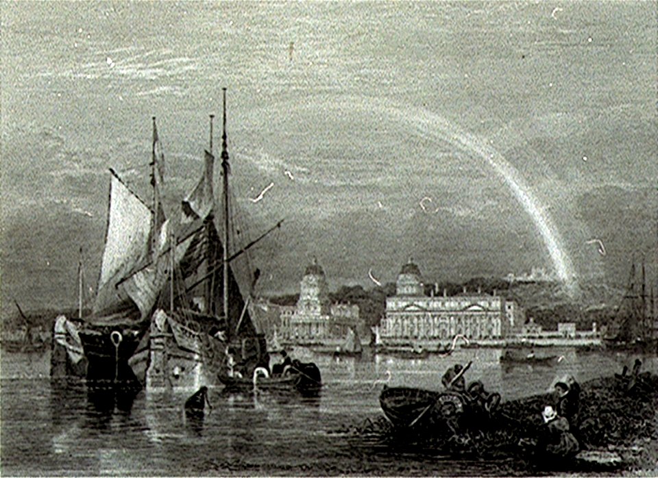Greenwich Hospital, 1828, for George Cooke's 'Views in London and its Vicinity' RMG PU2232