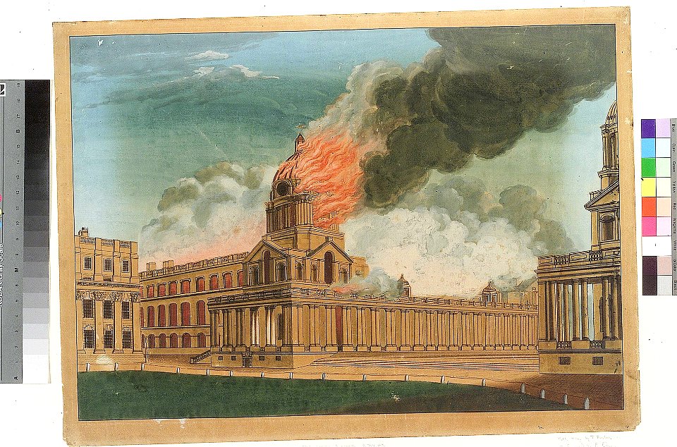Greenwich Hospital - The Chapel Burning, 2 Jan 1779 RMG PZ1597