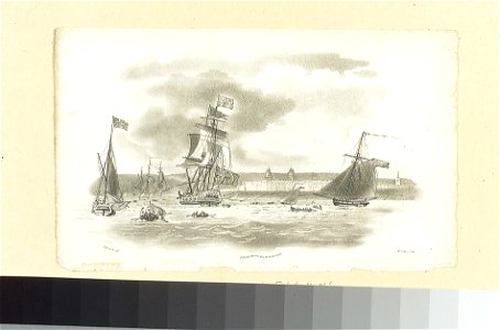 Greenwich Hospital in the distance and the 'Augusta' royal yacht , 5 April 1795 RMG PU2198