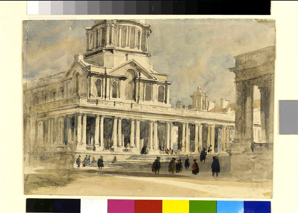 Greenwich Hospital- view of the Queen Mary Court and Chapel colonnade RMG PY3250
