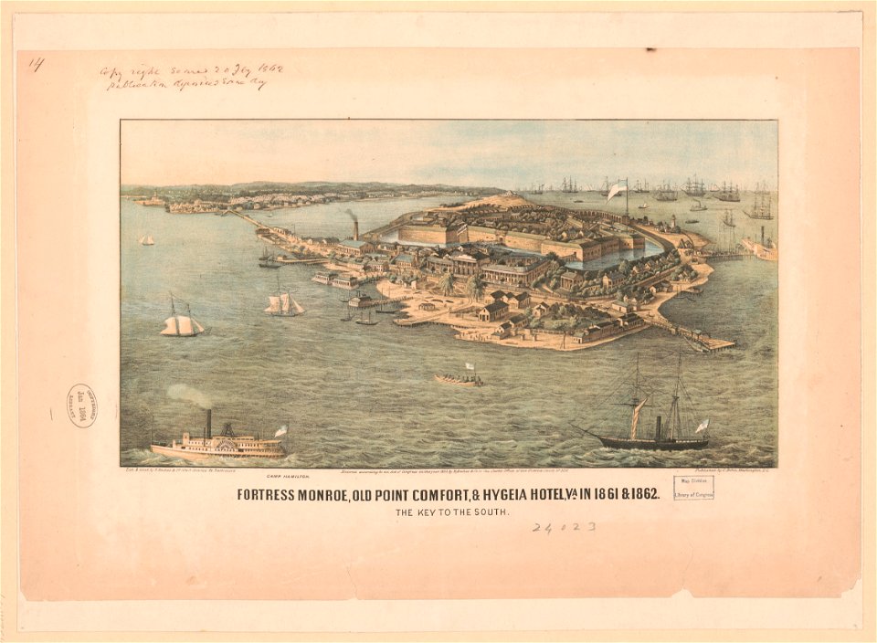 Fortress Monroe, Old Point Comfort, & Hygeia Hotel, Va. in 1861 & 1862-The key to the South - Lith. & print by E. Sachse & Co. LCCN97507323
