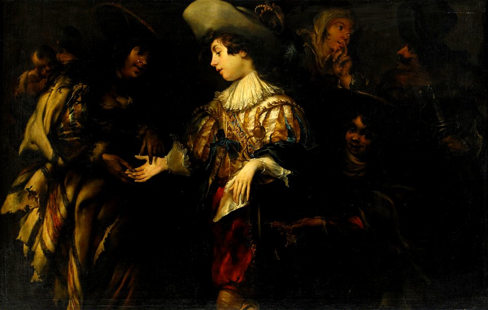 Jan Cossiers - Gypsy woman reading the hand of a young man