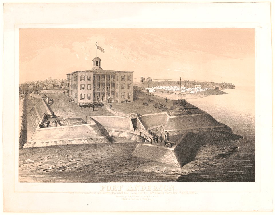 Fort Anderson. Fort Anderson, Paducah, Kentucky, and the camp of the 6th Illinois Cavalry, April, 1862 - sketched by A.E. Mathews, 31st Regt. O.V.U.S.A. LCCN92508857