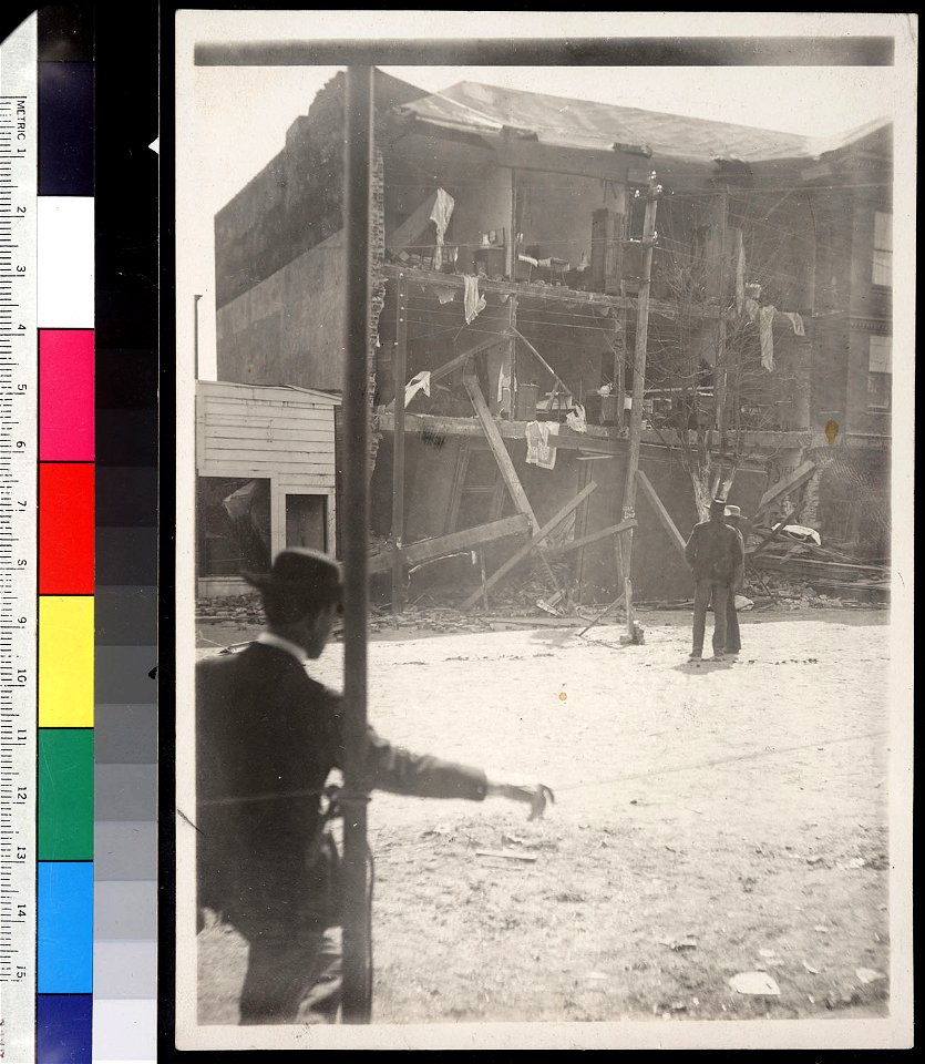 Fort Bragg. (Damaged building with collapsed front wall.)