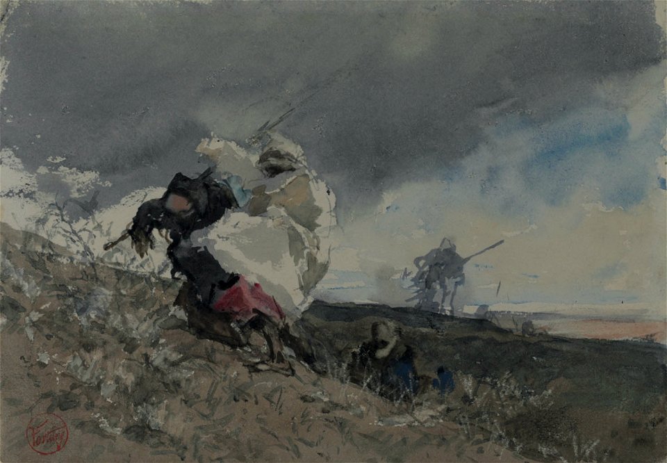 Fortuny. Árabes caminando bajo la tempestad.Biblioteca Nacional Madrid