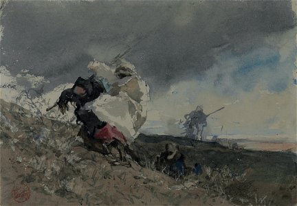Fortuny. Árabes caminando bajo la tempestad.Biblioteca Nacional Madrid