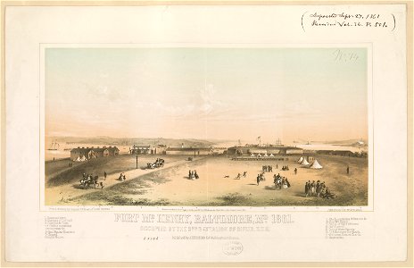 Fort McHenry, Baltimore, Md., 1861, occupied by the 3rd Battalion of Rifles, M.V.M. - from a drawing by Corporal E.S. Lloyd, of Dodd's Carvers. LCCN93510713