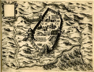 Fortezza di Maina - Camocio Giovanni Francesco - 1574. Free illustration for personal and commercial use.