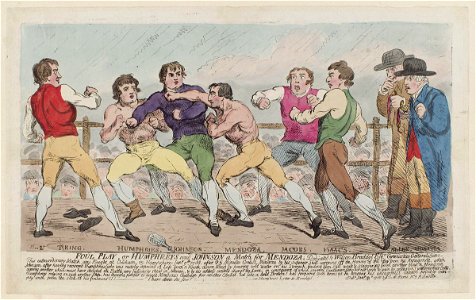 Foul play, or Humphreys and Johnson a match for Mendoza...' (Richard Humphries; Daniel Mendoza) by Samuel William Fores