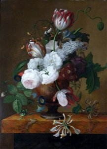 Jan Frans van Dael (1764-1840) - Tulips, Honeysuckle, Peonies and Roses in an Urn - 355528 - National Trust