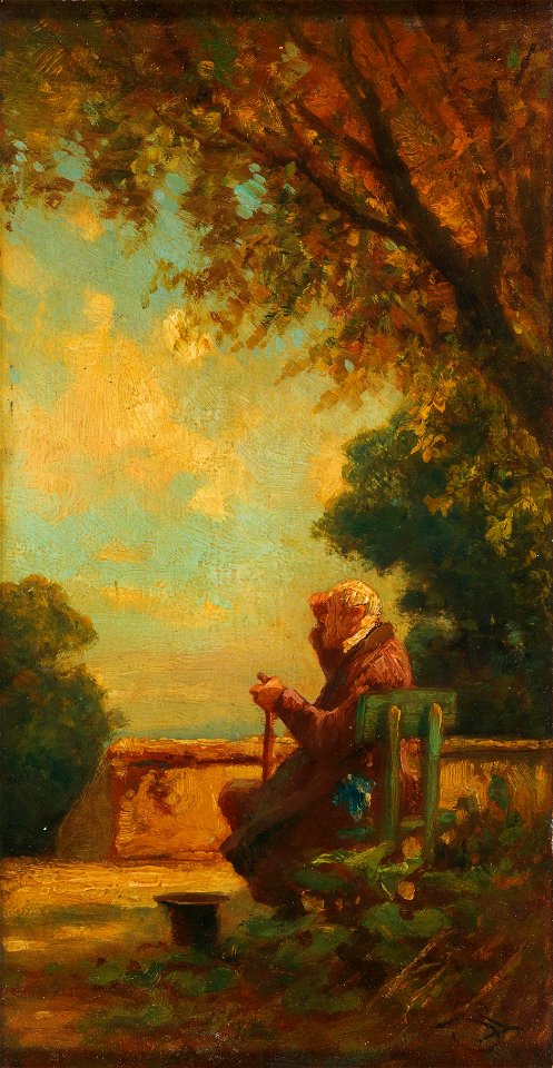 Carl Spitzweg Alter Mann auf einer Bank c1865