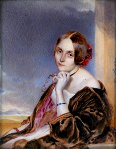 Carl von Saar Bildnis einer sitzenden Dame ein Loignon haltend