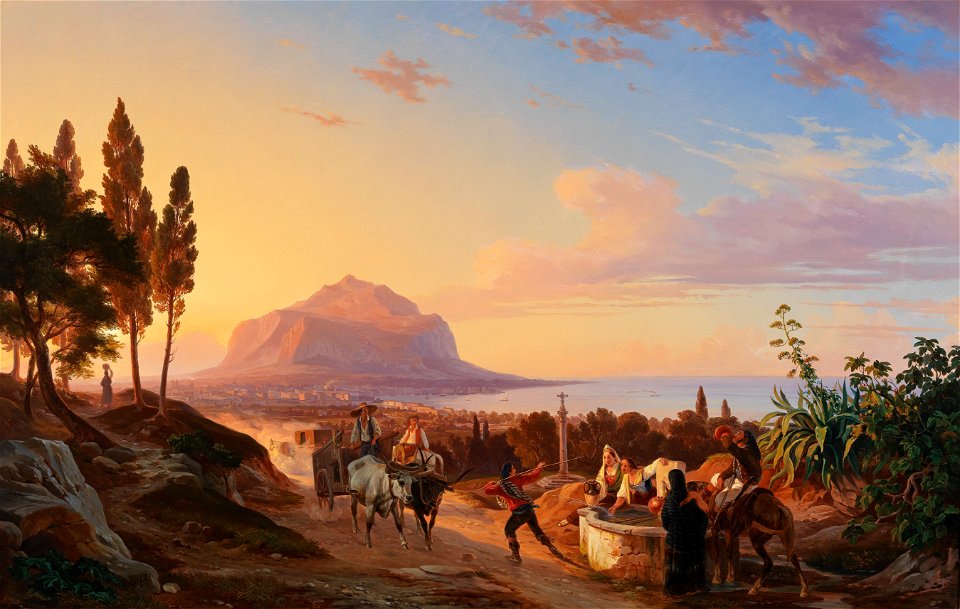 Carl Wilhelm Götzloff Reisende an einem Brunnen bei Palermo