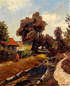 Carl Wilhelm Mosblech Dorfansicht mit Bachlauf