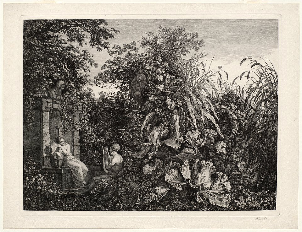 Carl Wilhelm I Kolbe (German, 1757-1835) - Youth Playing a Lyre to a Maiden by a Fountain - 2019.243 - Cleveland Museum of Art