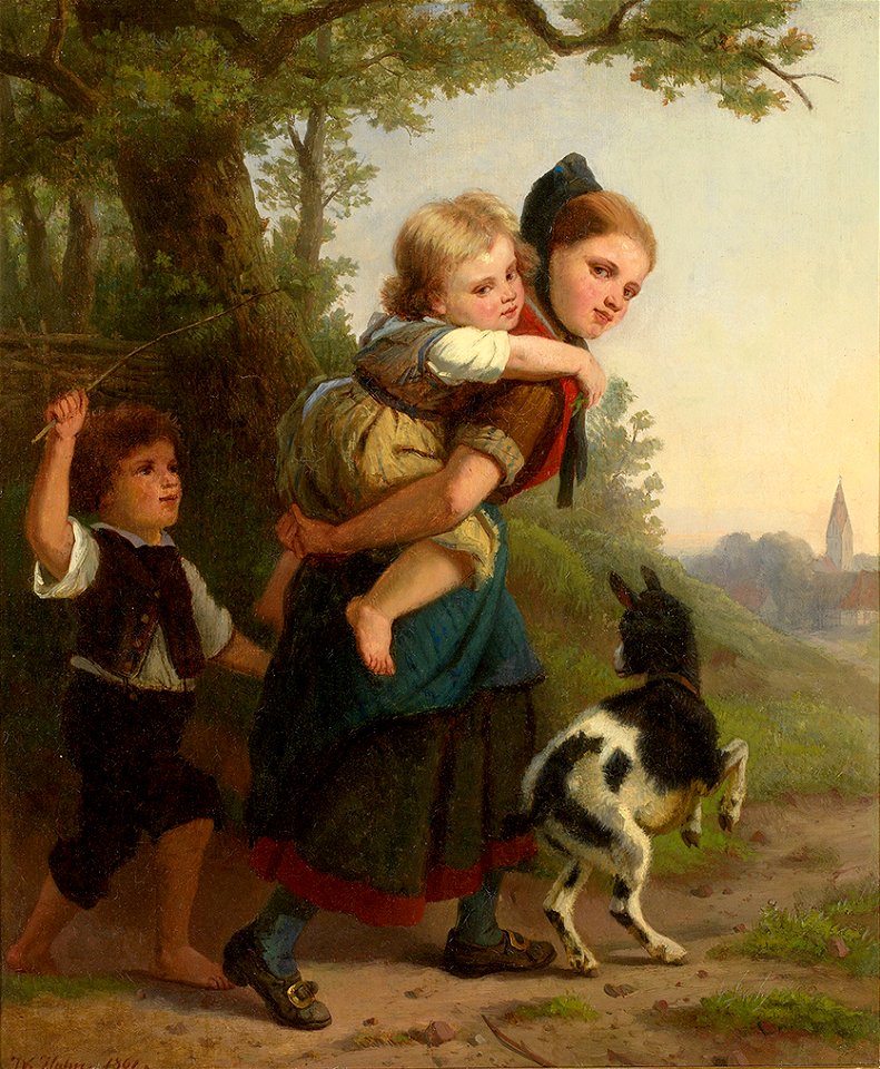 Carl Wilhelm Hahn Mädchen mit Geschwistern und Ziegenböcklein
