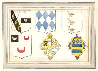 Coats of Arms at Cralle Place by Samuel Hieronymus Grimm 1773. Free illustration for personal and commercial use.