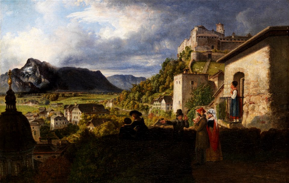 Blick auf Hohensalzburg Erhardkirche und Untersberg 1820s