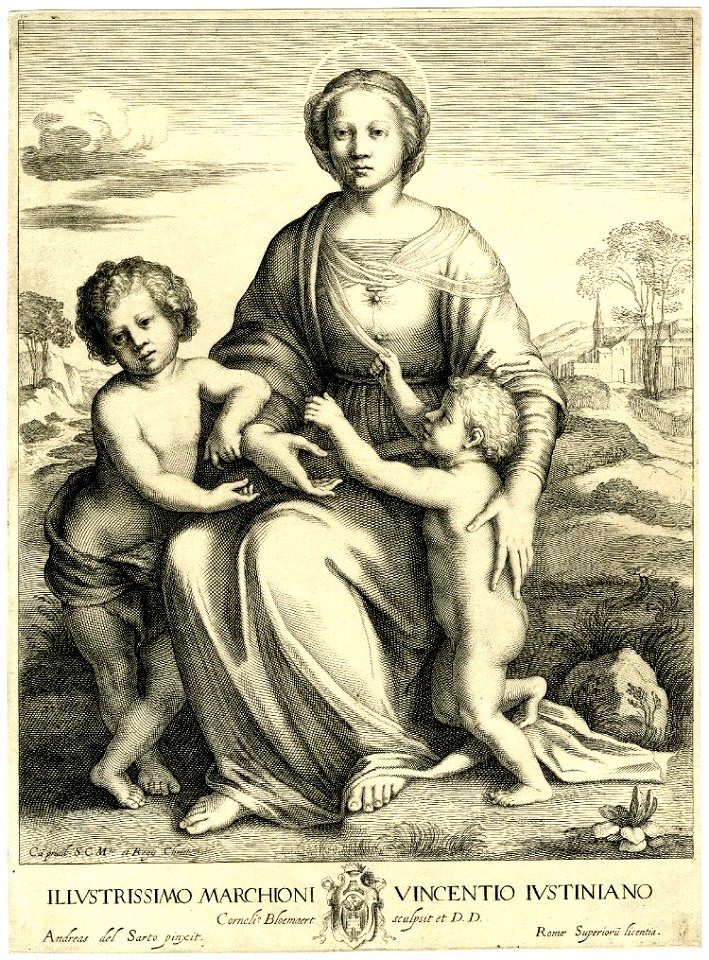 Bloemaert - The Virgin and the Child with St John, in a landscape; after Andrea del Sarto. c.1631