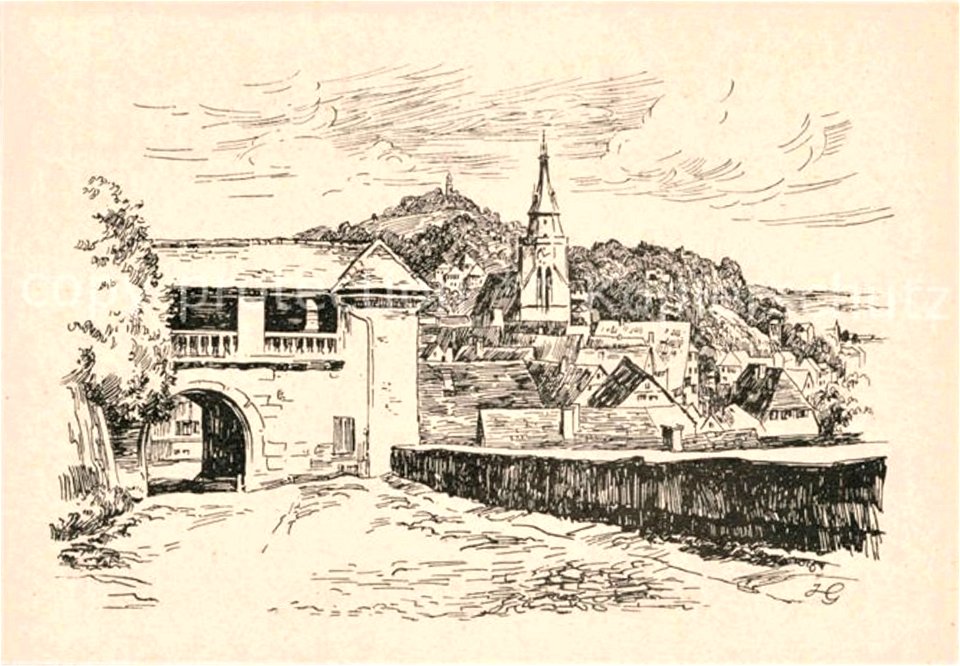 Blick vom Schlosshof aufs Äußere Portal und die Stadt (Zeichn-AK 541T22 Gebr. Metz)