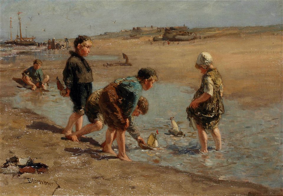 Bernardus Johannes Blommers - Children playing on a beach