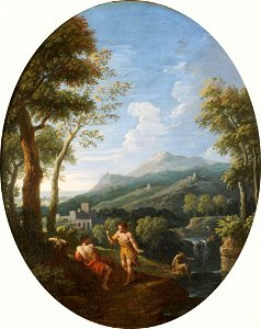 'An Italianate Landscape' (oval) by Jan Frans van Bloemen