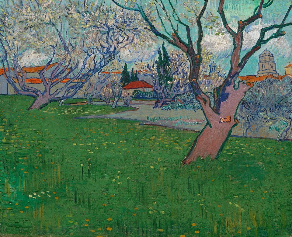 Bloeiende boomgaarden, gezicht op Arles - s0036V1962 - Van Gogh Museum