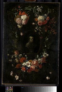 Bloemenkrans om het portret van Hieronymus van Weert, martelaar van Gorkum Rijksmuseum SK-A-800