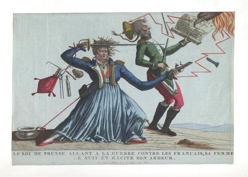Bodleian Libraries, Le roi de Prusse allant a la guerre contre les Français, sa femme le suite et excite son ardeur