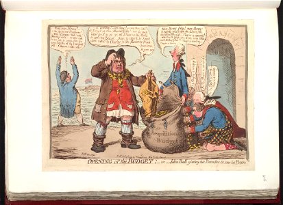 Bodleian Libraries, Opening of the budget or- John Bull giving his breeches to save his bacon. Free illustration for personal and commercial use.