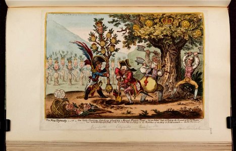 Bodleian Libraries, The new dynasty or - the little Corsican gardiner planting a royal pippin tree All the talents, busy, in clearing the