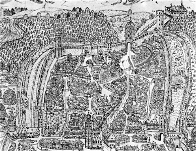 Boeckh Ravensburg aus der Vogelschau 1616 Detail Oberstadt