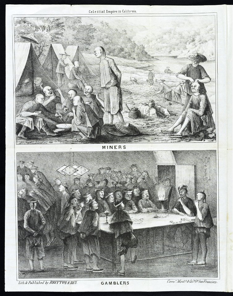 Celestial empire in California - Miners ; gamblers - - Lith. & published by Britton & Rey, cornr. Monty. & Cala. Sts., San Francisco. LCCN2011661690