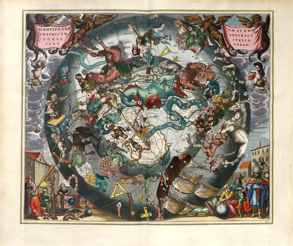 Cellarius Harmonia Macrocosmica - Haemisphaerium Scenographicum Australe Coeli Stellati et Terrae