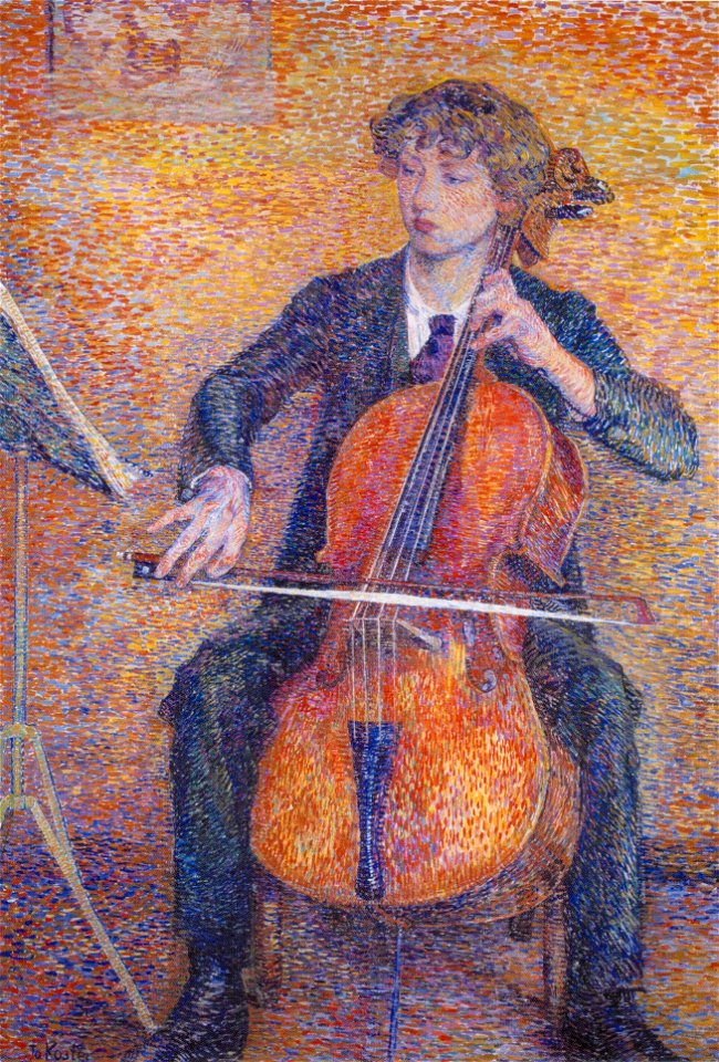 Cello spelende jongeman door Jo Koster