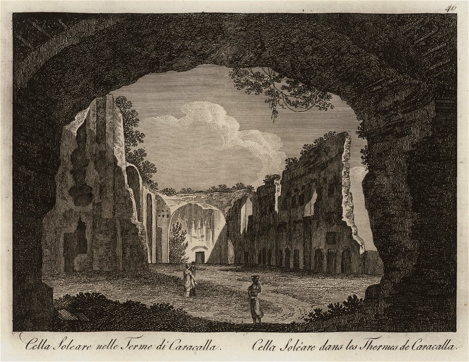 Cella Soleare nelle Terme di Caracalla - Li Monumenti Piú Celebri Di Roma Antica E Moderna Disegnati Da Vero Ed Incisi Dai Migliori Artisti Rome Presso Po - 1850