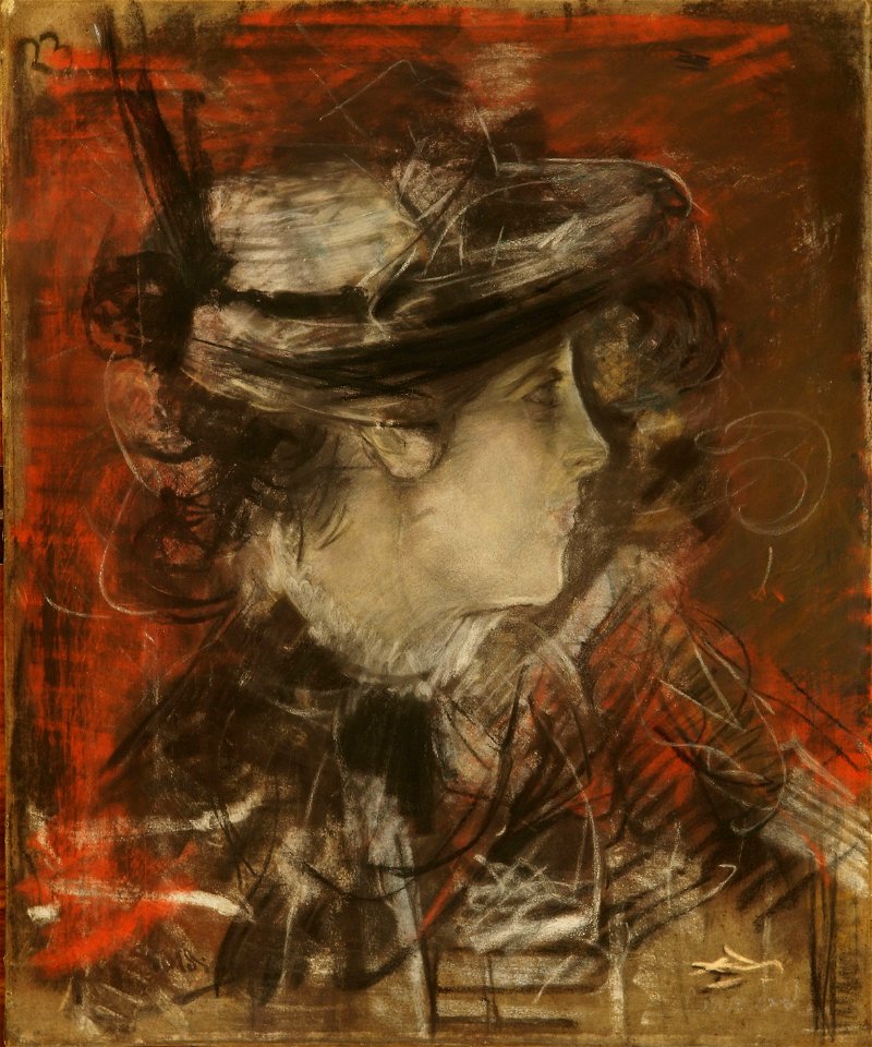 Boldini, Testa di donna su fondo rosso